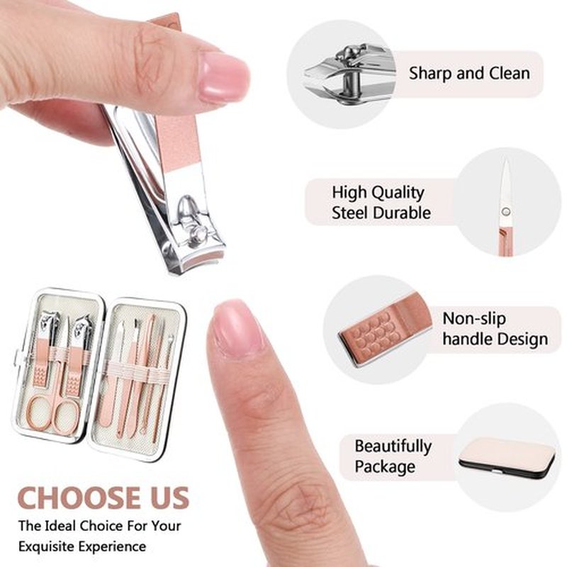 Hanaive 6 Set Manicure Set Nail Clippers Pedicure Kit 48Pcs Stainless Steel Grooming Kit 8 in 1 Professional Nail Care Tools with Luxurious Travel Case for Men Women Nail Care(Rose Gold)