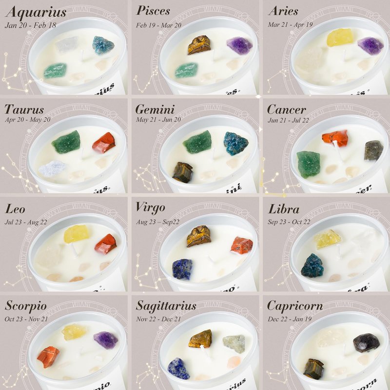 Aquarius Gifts for Women, Zodiac Aquarius Candle with Healing Crystals, Astrology Birthday Gifts for Women, Mom, Sister, Friends, Meditation, Yoga, Relaxation (7oz)