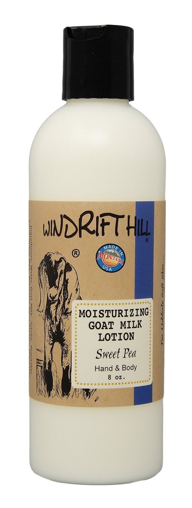 Windrift Hill (Sweet Pea) Moisturizing Goat Milk Hand & Body Lotion With Essential Oils 8 Ounce Bottle