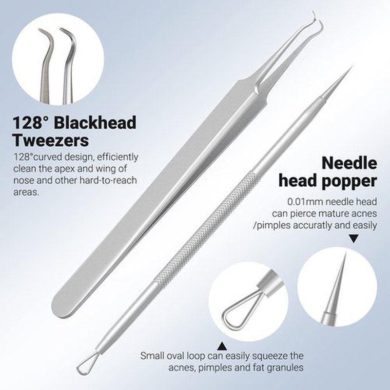 MelodySusie Blackhead Remover Pimple Popper Tool Kit Professional Blackhead Extractor Removal Tool for Nose Face with Portable Metal Case, Silver, Gifts for Women