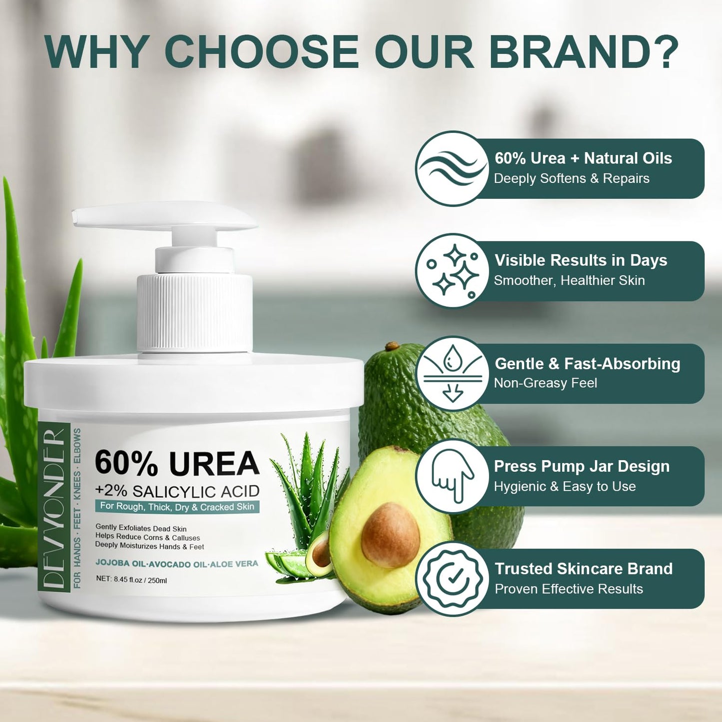 Urea Cream 60 Percent For Feet Maximum Strength with Salicylic Acid 8.45 oz