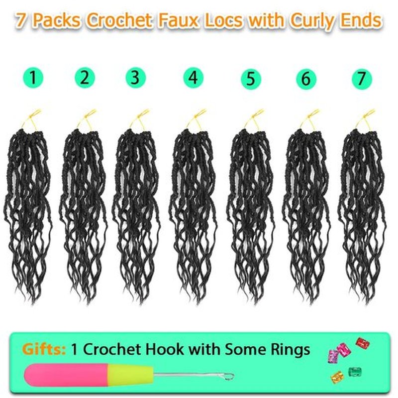Faux Locs Crochet Hair (14 Inch) XCRUIQO Soft Locs with Curly Ends Goddess Locs Synthetic Boho Crochet Faux Locs for Women Pre Looped (8 Packs, 1B#)