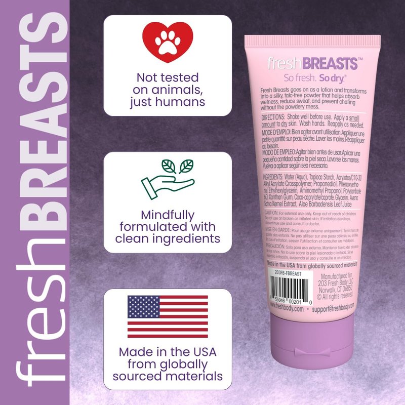 Fresh Breasts + Fresh Balls Anti-Chafing Cream, Deodorant Lotion to Powder for Men & Women, Anti-Friction Cream - Talc Free, Aluminum Free, 3.4 fl oz
