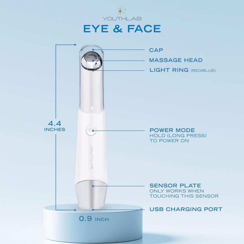 YOUTHLUX Eye & Face Wand/Tool – Heated Eye Wand with Vibration for Puffiness, Tired Eyes, Brighter Under Area, Redness Relief, Product Absorption, Smoother Skin & Relaxing Massage
