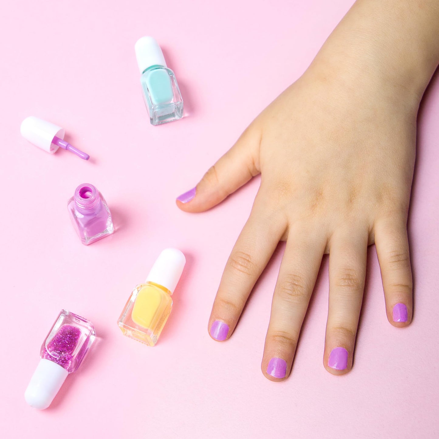 SIMPLE PLEASURES Rainbow Glitter Kids Nail Polish Set for Girls – 14 Water-Based Non -Toxic Nail Art Kit - Gift Set for Ages 7-12