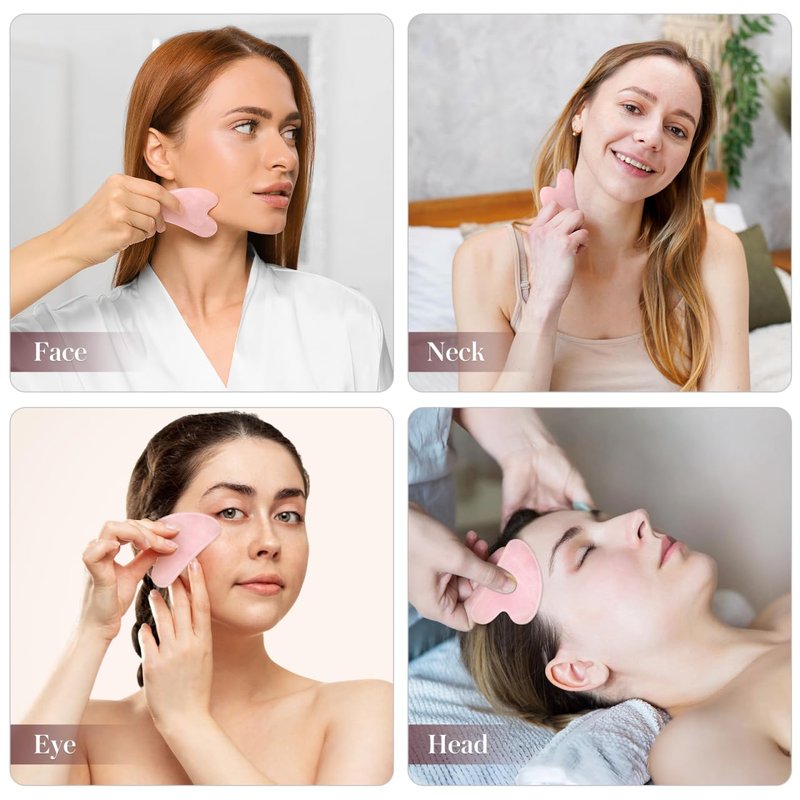 Gadpiparty Natural Jade Gua Sha Facial Massager Tool 3.14X1.96In Pink Scraping Plate for Face Eye Relaxation Skin Hydration Circulation Massage