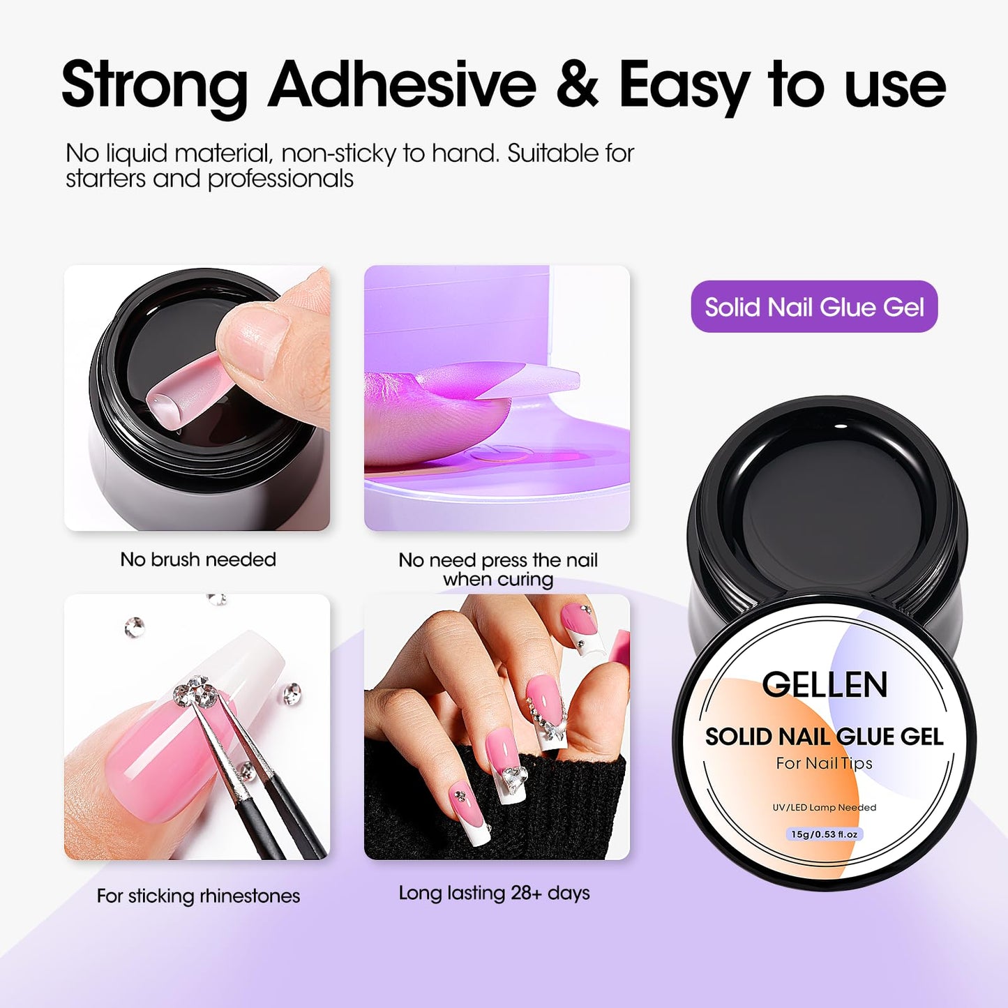 Gellen Pink Press on Nails Kit - Long Square French Tips Press on Nails 240pcs Soft Gel Nails, Include Gel Glue, Base Gel, Top Coat, Nail Lamp Nail Extension Kit