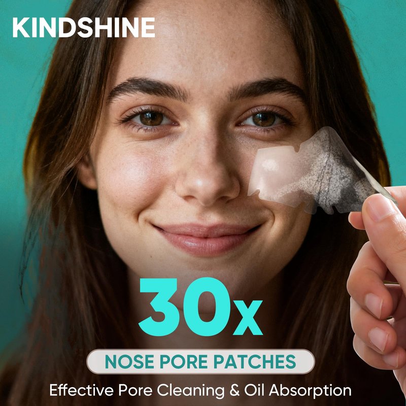 kindshine 30 Count Nose Pore Patches, Medical-Grade Hydrocolloid Pore Strips, Overnight Oil-Absorbing & Pore-Refining, Pimple Stickers to Absorb Acne Nose Gunk