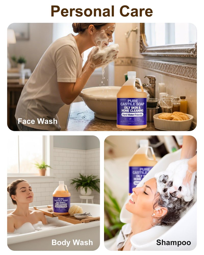 FLOWHYET Organic Castile Soap, Liquid Hand Soap Refill, Natural For Hand, Body Wash, Face, Laundry, Dishes, Home Cleaning - Lavender 32 Fl Oz