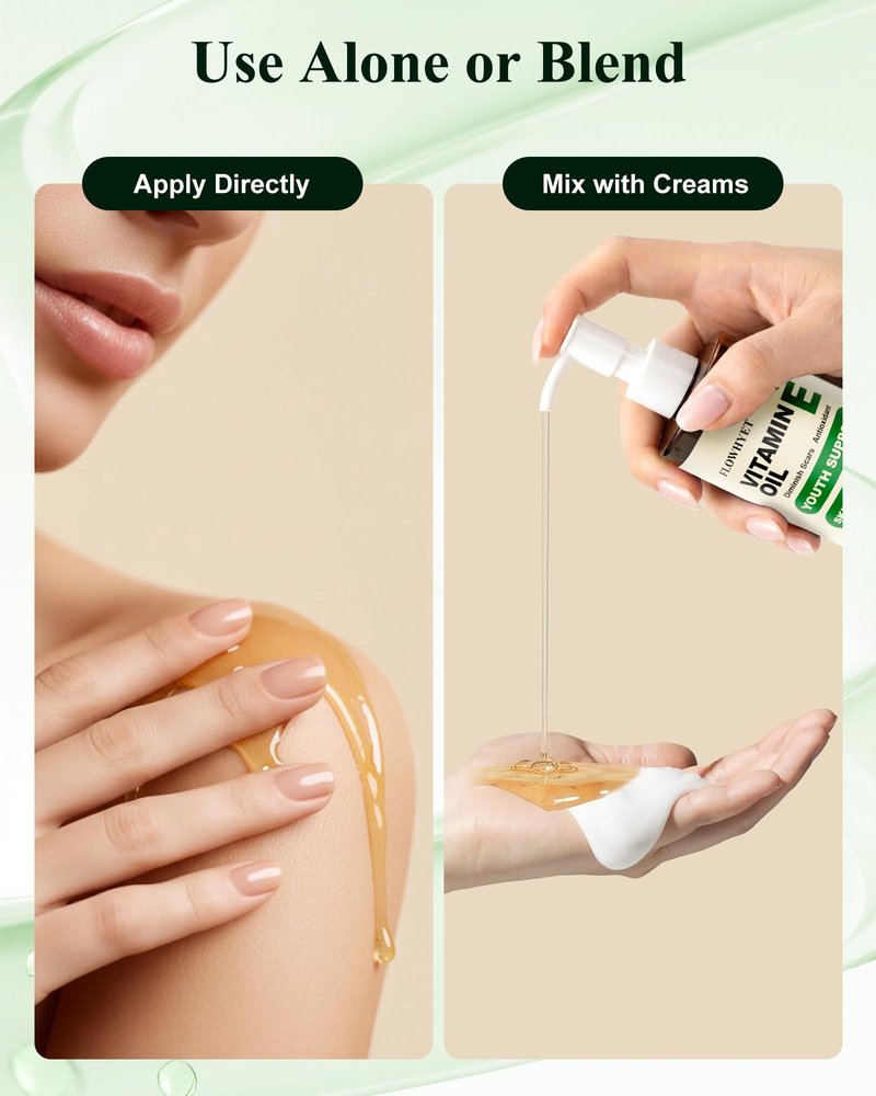 FLOWHYET 5 FLoz Organic Vitamin E Oil for Skin, Pure Vitamin E Oil for Scar, Stretch Marks, vit e for Cuticle, Skin and Hair, Lightweight Unscented Body Oil Moisturizing -150ML