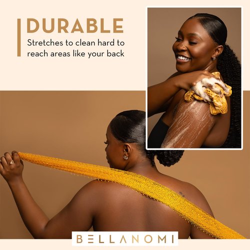 Bellanomi African Exfoliating Net Sponge Authentic Ethically Sourced from Nigeria 45 inch Long (Yellow)