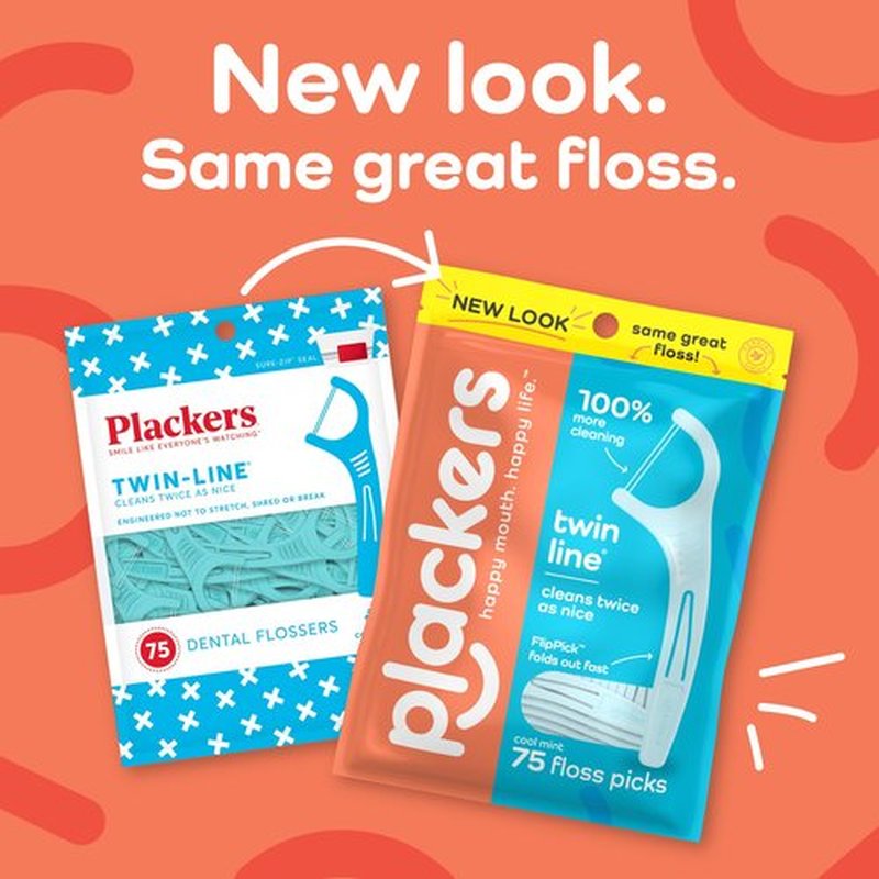Plackers Twin-Line Dental Flossers Pack of 4, 600 Count and 300 Count, Dual Action Flossing System, Super Tuffloss, Cool Mint Flavor