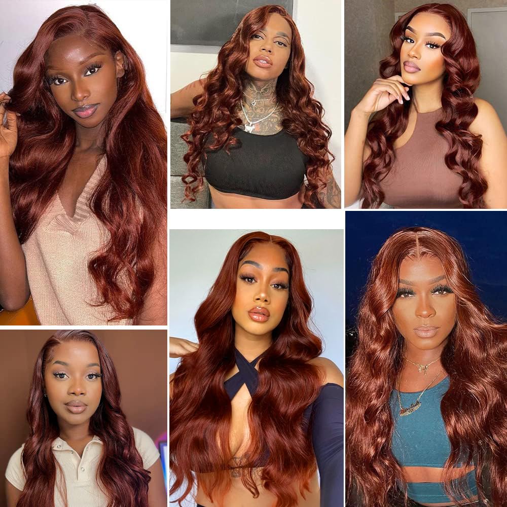 Reddish Brown Bundles Color #33 Bundles Human Hair 30 32 34 Inch 8A Grade Peruvian Virgin Hair 3 Bundles Color #33 Body Wave Bundles Human Hair Auburn Bundles Copper Red Human Hair Weave