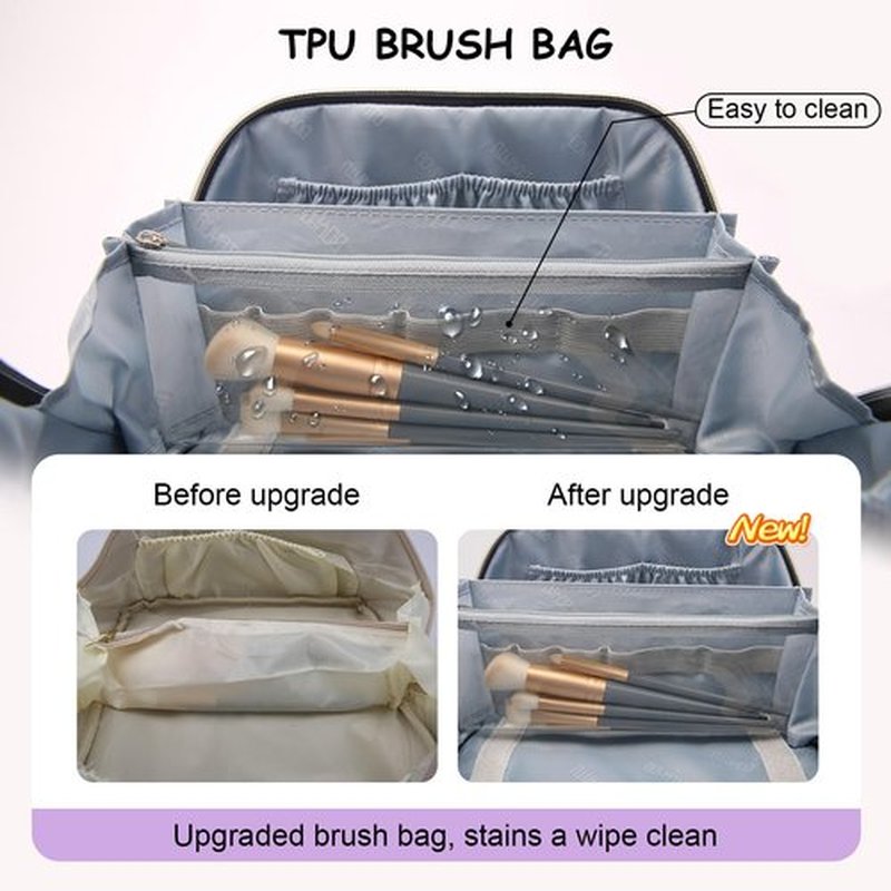 Travel Makeup Bags Cosmetic Organizer Bag: 3-Set Large Capacity Make up Bag - PU Leather Toiletry Bag for Women - Wide Open Portable Pouch with Divider & Handle (09-lilac)
