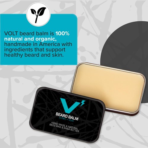 VOLT Beard Balm Men Grooming Moisturizing Organic Oils, Shea and Mango Butter for Texture and Style - Two Peaks, 1.5oz