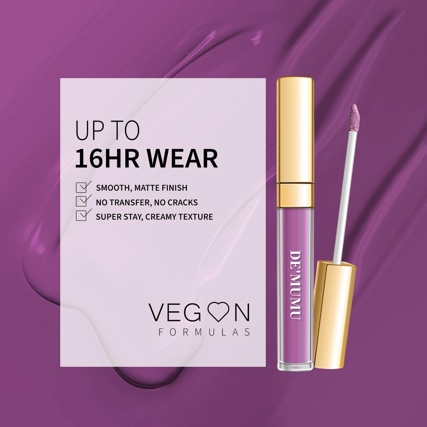 DE'MUMU Purple Pink Lipstick Matte for Women, Super Stay Long Lasting Lipstick Smudge Proof No Transfer Liquid Lipsticks, Cruelty Free Lip Makeup (DM21 Pearl purple)