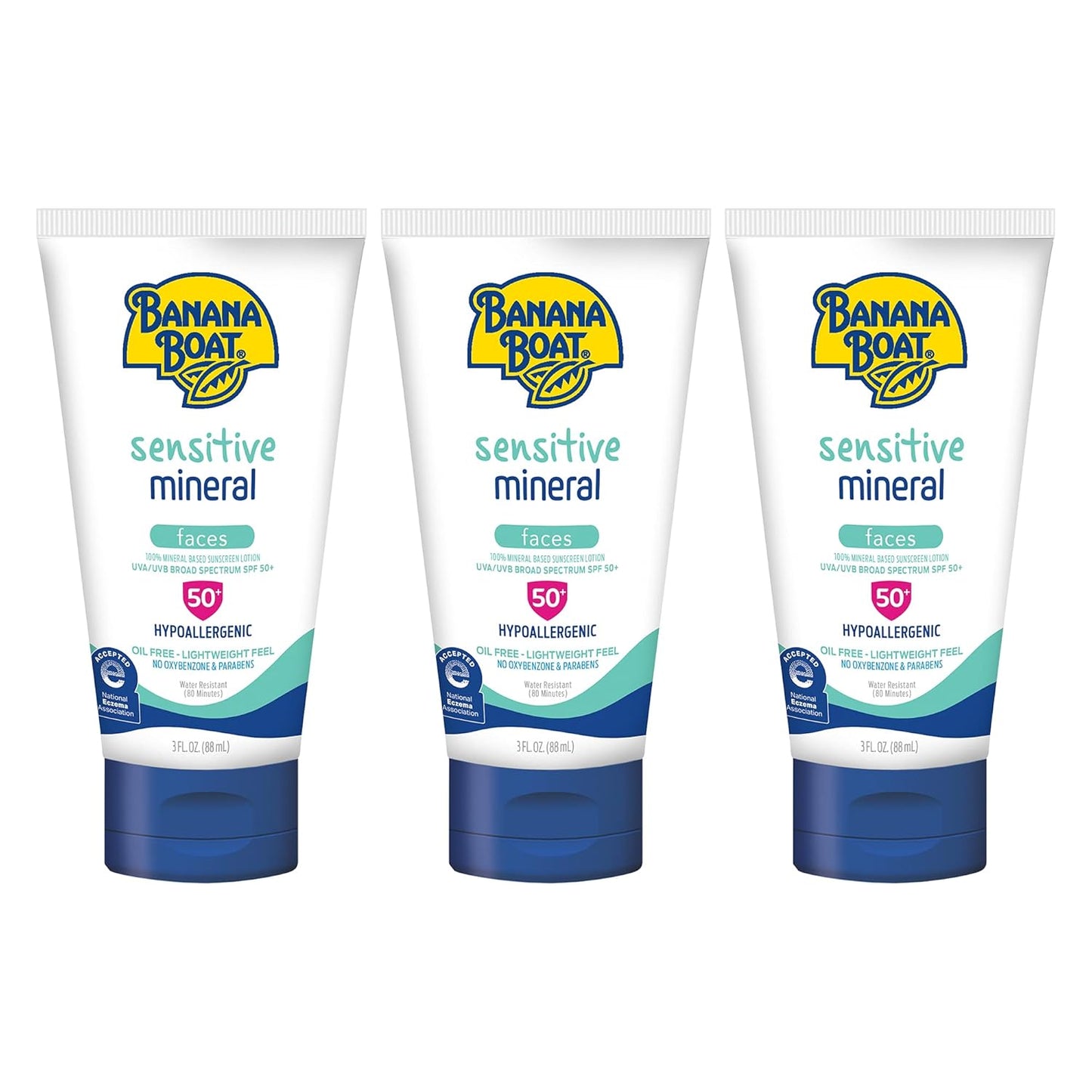 Banana Boat Sensitive 100% Mineral Sunscreen Lotion SPF 50 Twin Pack | Body Sunscreen, Sensitive Skin Sunblock, Oxybenzone Free Sunscreen, Banana Boat Mineral Sunscreen SPF 50, 6oz each