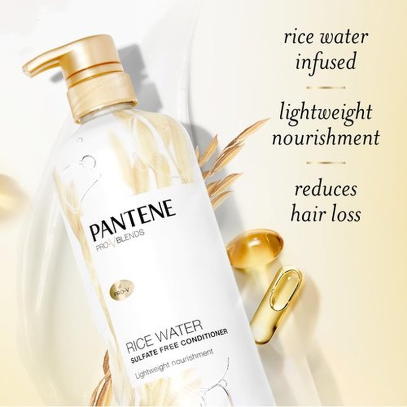 Pantene Conditioner, with Rice Water, Protects Natural Hair Growth, Volumizing, for Women, Nutrient Infused with Vitamin B5, Pro-V Blends, 30.0 oz
