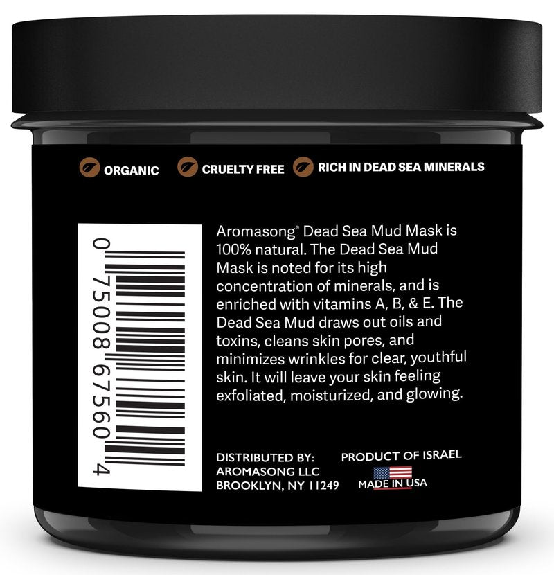 Aromasong Dead Sea Mud Mask with Coconut Oil – 100% Natural Mineral Mud for Face & Body – Hydrating Clay Mask for Pore Cleansing, Acne & Blackhead Removal, Anti-Aging, Firming & Detox