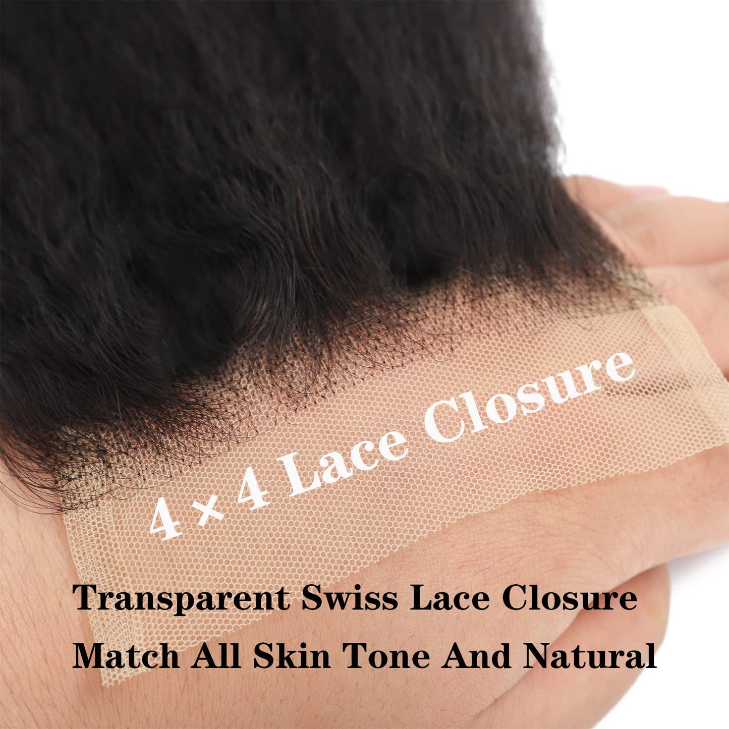 Vligcor Kinky Straight Human Hair Bundles With 4x4 Lace Closure Free Part 14 14 14+12 Inch Natural Black 100% Unprocessed Brazilian Virgin Yaki Straight Hair Extensions (14 14 14+12Closure)