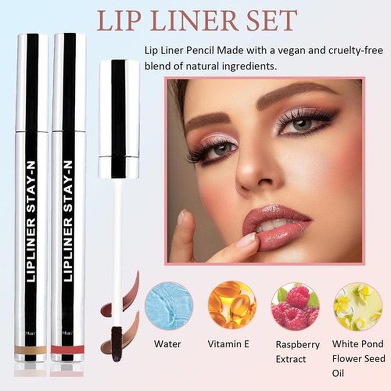 Aaiffey Lip Liner Stain Peel Off,Long Lasting Lip Stain Peel Off Waterproof Lip Tint Stain Non-Stick Cup Natural Lip Makeup (02#Cocoa+03#Rose)
