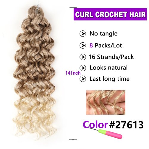 ZRQ GoGo Curl Crochet Hair 14 Inch Water Wave Curly Crochet Hair,Synthetic Deep Wave Beach Curl Crochet Hair For Women (14 inch 27613)