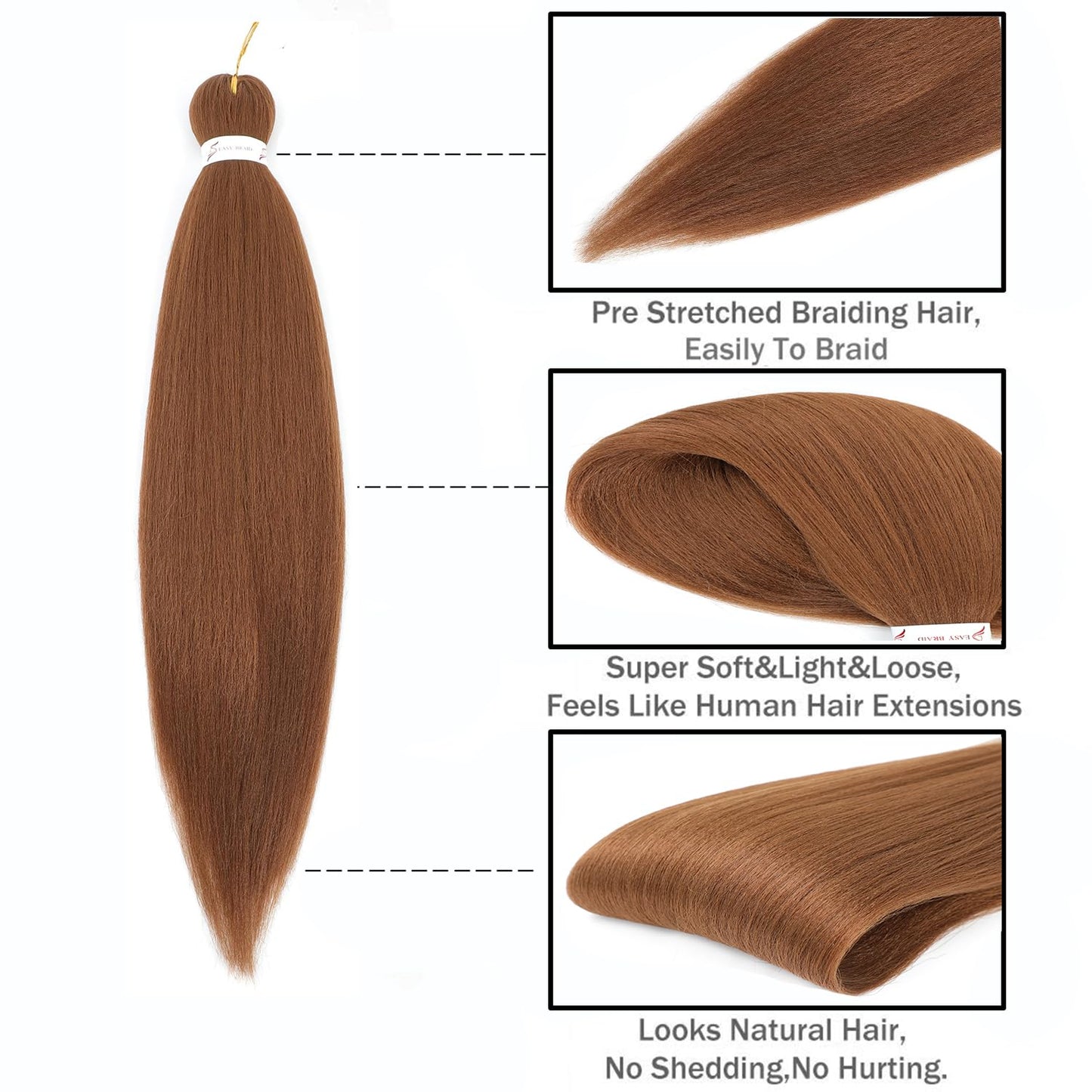 AIBEISI Braiding Hair Honey Blonde Pre Stretched Braiding Hair 8 Packs 28 Inch Mixed Colored Two Tone Synthetic Braiding Hair For Human Braids Yaki Straight, For Women For Hot Water Setting 27#