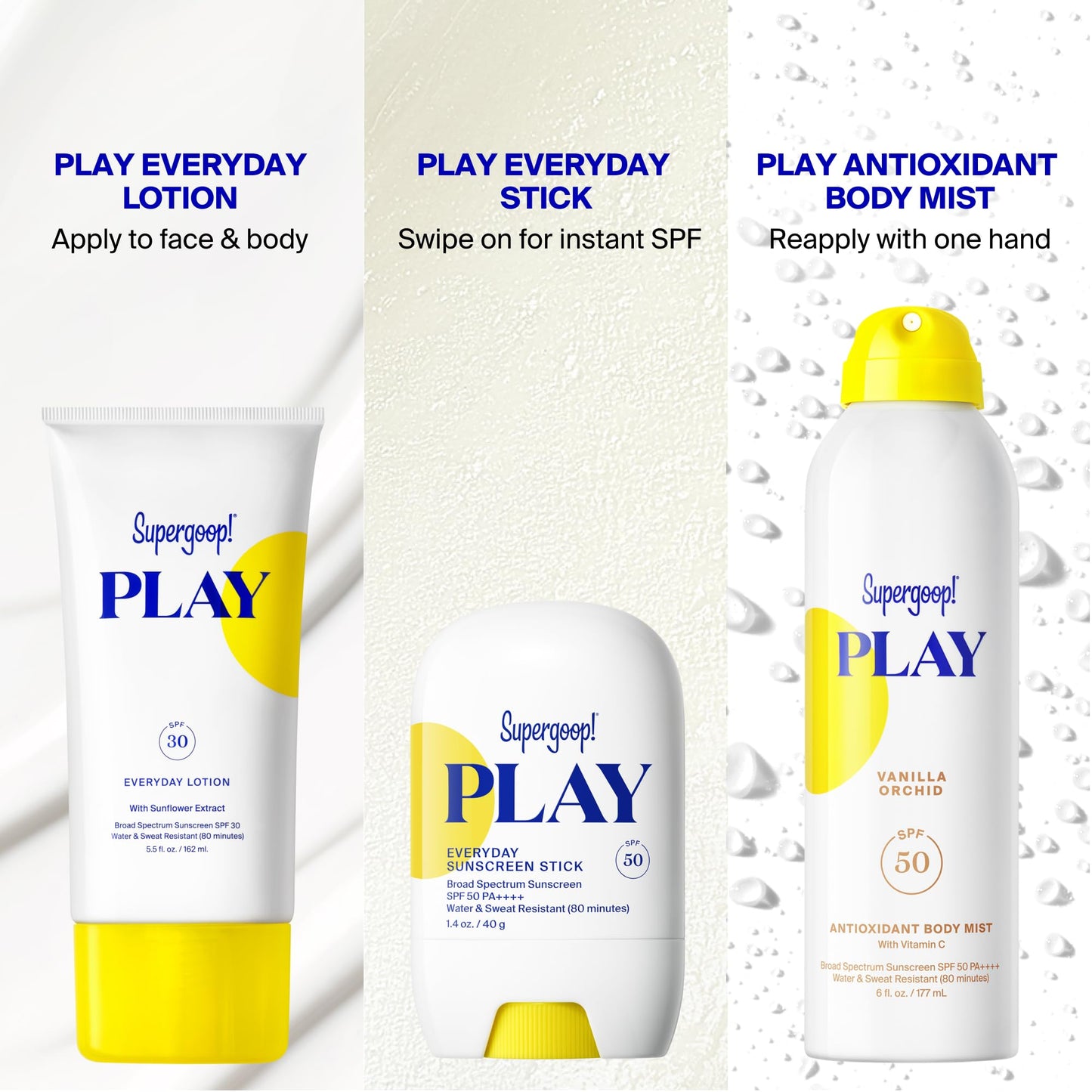 Supergoop! PLAY Antioxidant Body Mist w/Vitamin C - 6 fl oz - SPF 50 PA++++ Broad Spectrum Sunscreen - Body Spray - Great for Active Days - Vanilla Orchid