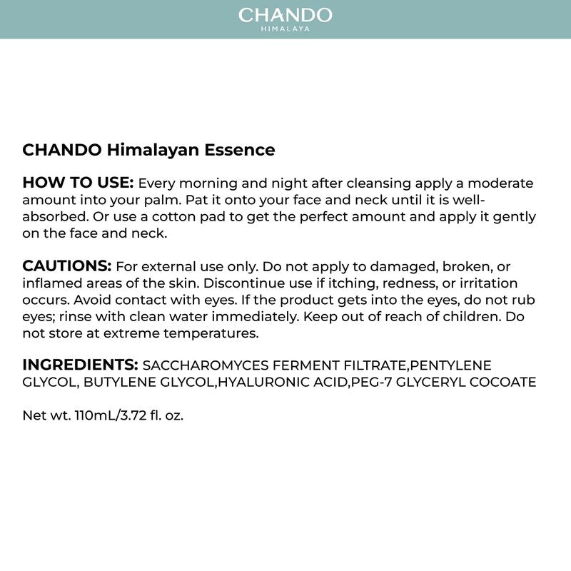 CHANDO Himalaya Probiotic Himalayan Essence (110ml/3.72oz) - Skin Collagen Boosting Hydrating Essence Toner, Renewal for Plump, Radiant & Glowy Skin