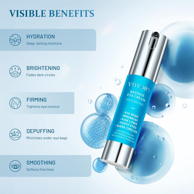 YOYORY Eye Cream, Hydrating Under Eye Cream for Eye Bags, Dark Circles, Fine Lines & Puffiness, Women & Men, 0.67 fl oz