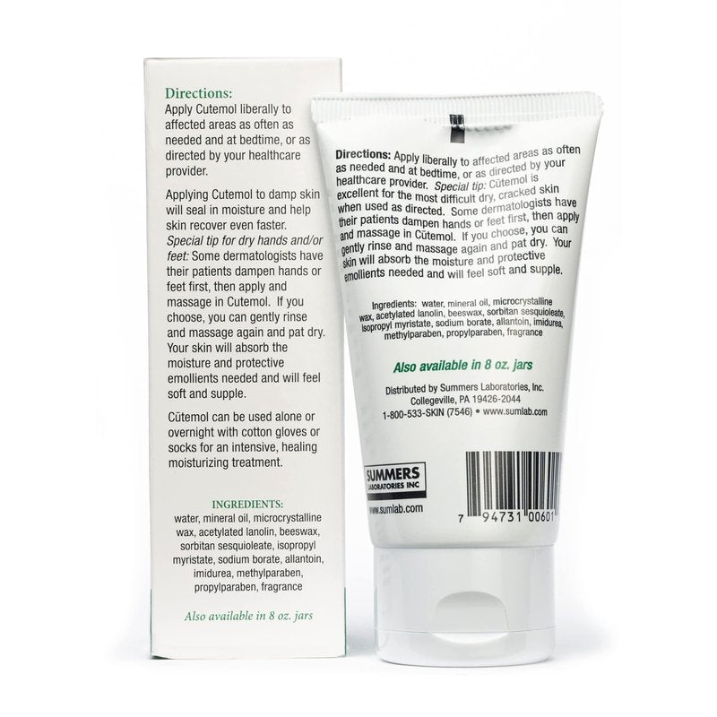 Cutemol Emollient Moisturizing Cream - Serious Moisturizer Lotion Balm for Recovering Dry, Damaged Skin - Hydration for Cracked Hands and Feet, Eczema, Psoriasis, and Raw Skin (2 oz)