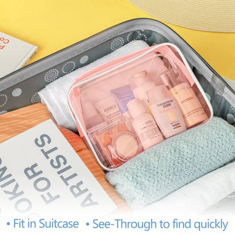 PACKISM TSA Approved Toiletry Bag - 3 Pack Quart-sized Clear Toiletry Bag with Zipper, Clear Makeup Bags Fit Travel Size Toiletries, Carry-on Clear Travel Bags, Light Orange