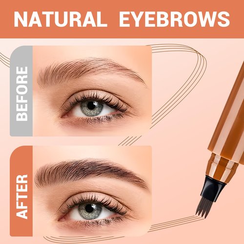 Upgrade Microblading Eyebrow Pen, 3D Waterproof Microblading Eyebrow Pencil 4-Tip Waterproof Eyebrow Pen, Natural Makeup Long-Lasting Fine Stroke Magic Eyebrow Pencil (Red Brown)