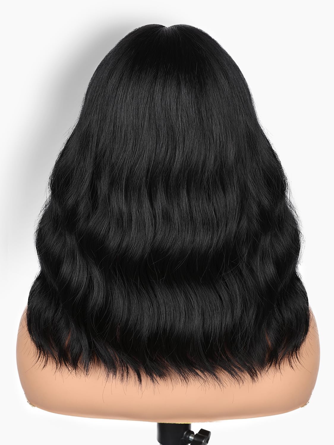 Fancy Hair Black Wavy Bob Wig for Black Women Short Wavy Wig with Bangs Glueless Wear and Go Synthetic Shoulder Length Bob for Girl Women Daily Party Use