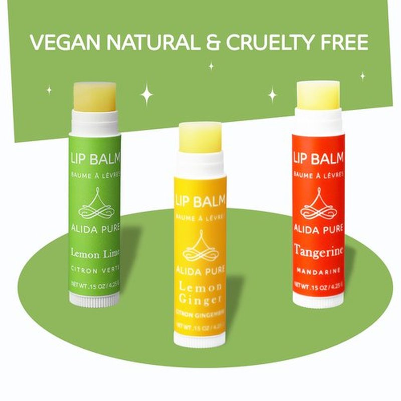 ALIDA PURE Citrus Lip Balm Collection, Vegan Lip Balm Set, Bees Wax Free, Coconut Oil Free, Avocado Oil, Organic Jojoba Oil, Vitamin E, Natural Moisturizer For Dry Cracked Lips, 3 Tube Set