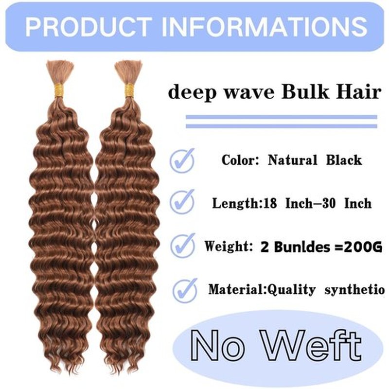 Deep Bulk Hair For Braiding Hair Wet And Wavy Deep Wave Bulk Hair 20inch Quality Synthetic Micro Braiding Hair Extensions for Boho Braids No Weft 20inch 200g,2Pack 30#