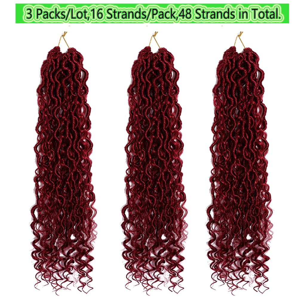 BALINGHAIR Goddess Locs Crochet Hair Burgundy 22 Inch 3 Packs Bohemian Faux Locs Crochet Hair With Curly Ends Pre Looped Hair Extensions 16 Roots/Pack(Bug)