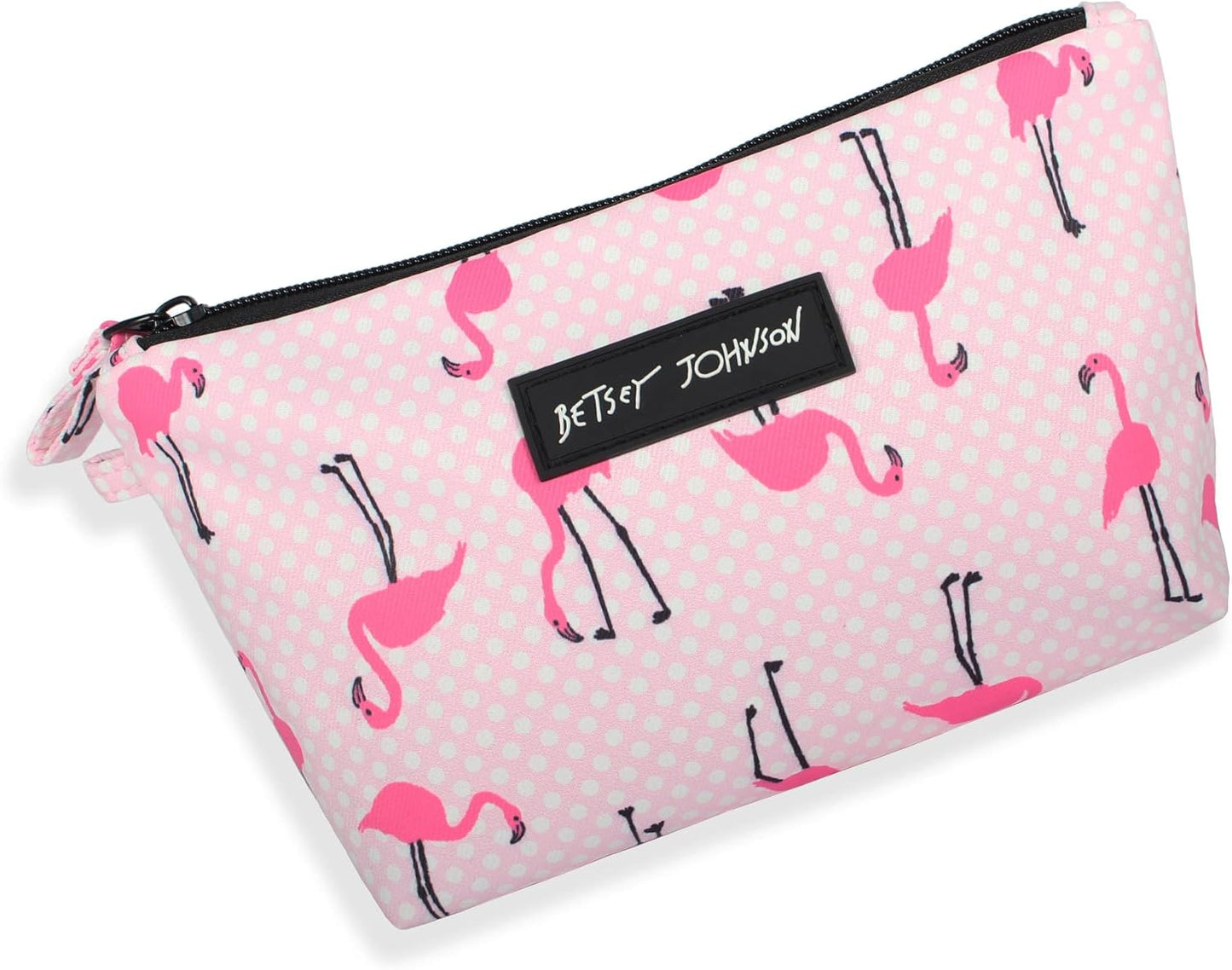 Betsey Johnson 8.5 Inch Zipper Cosmetic Pouch Small Toiletry Bag–Lightweight Durable Polyester Organizer with Inner Zipped Pocket Good For Makeup Accessories and Travel Needs (Covered Rose)