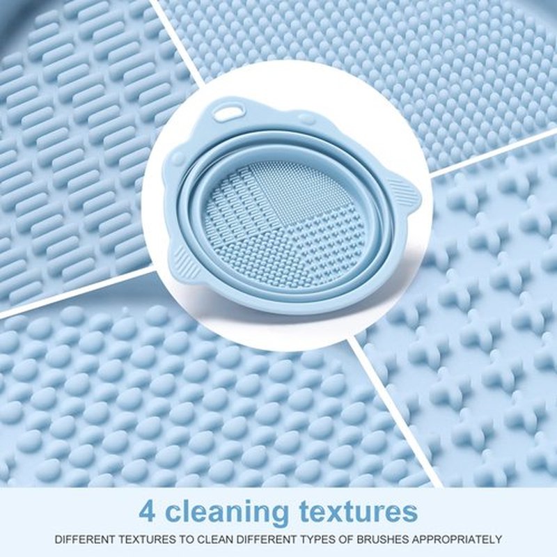 Foldable Silicone Makeup Brush Cleaner Bowl - Etercycle Portable Cleaning Tool for Brushes, Powder Puffs, and Sponges (Blue)