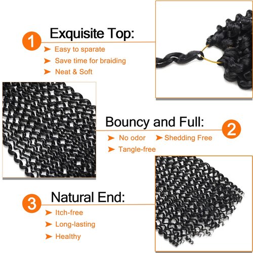 Passion Twist Hair 24 Inch 7 Packs Black Water Wave Crochet Hair for Passion Twists Long Bohemian Braiding Protective Style Hair Extensions, Tangle Free, No odor, Skin Friendly (24 Inch 7 Packs,1B#)