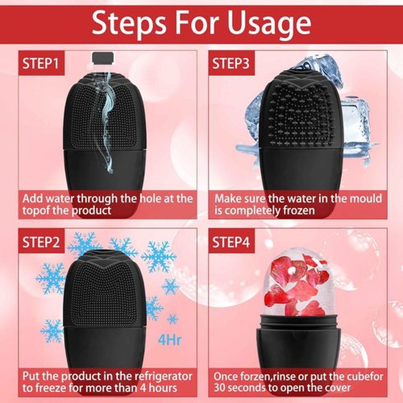 XHJRI Ice Face Roller Massager,Ice Cube Roller for Face, Eyes and Neck Naturally Conditioning and Skin Care,De-Puff Eye Bags,Reduce Migraine Pain,Reusable Massage Silicone Ice Mold (New Black)
