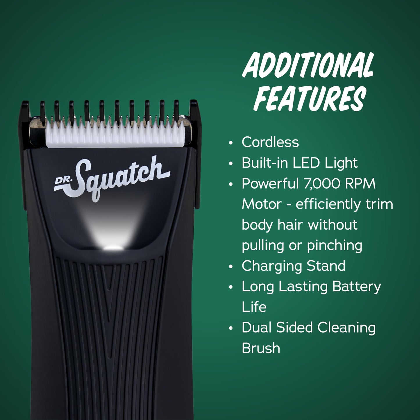 Dr. Squatch Groin Guardian Electric Trimmer with Squatch-Shield Technology - Cordless Body Hair Trimmer with Built-in LED Light, Black