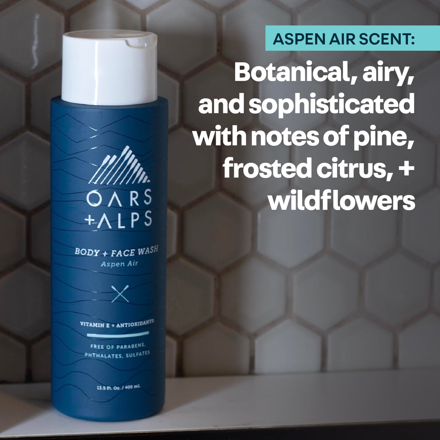 Oars + Alps Body Wash for Men, Mens Body Wash & Face Cleanser with Vitamin E & Antioxidants, Moisturizing, Paraben & Sulfate Free Cleanser, Aspen Air, 2pk