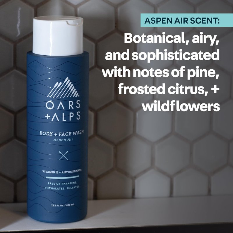 Oars + Alps Body Wash for Men, Mens Body Wash & Face Cleanser with Vitamin E & Antioxidants, Moisturizing, Paraben & Sulfate Free Cleanser, Aspen Air, 2pk