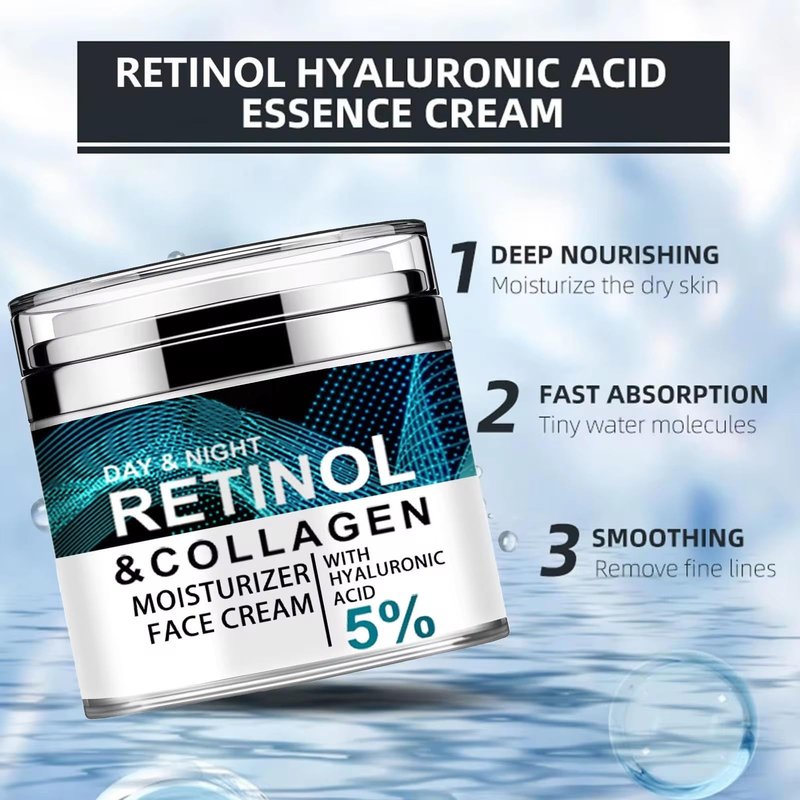 Retinol Cream for Face with Collagen and Hyaluronic Acid, Hydrating Face Lotion, Rapid Wrinkle Repair, Anti Aging Facial Moisturizer Day and Night for Women and Men 1.7Fl Oz