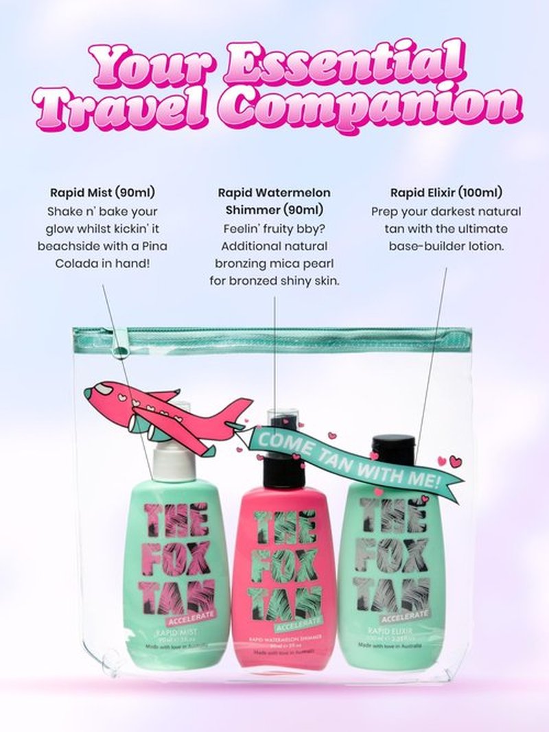 The Fox Tan Jet Setter Pack, Travel-Friendly Set For Darker, Faster, Flawless Tans, Vegan & Cruelty Free, 100mL + 90mL + 90mL (3 Pieces)