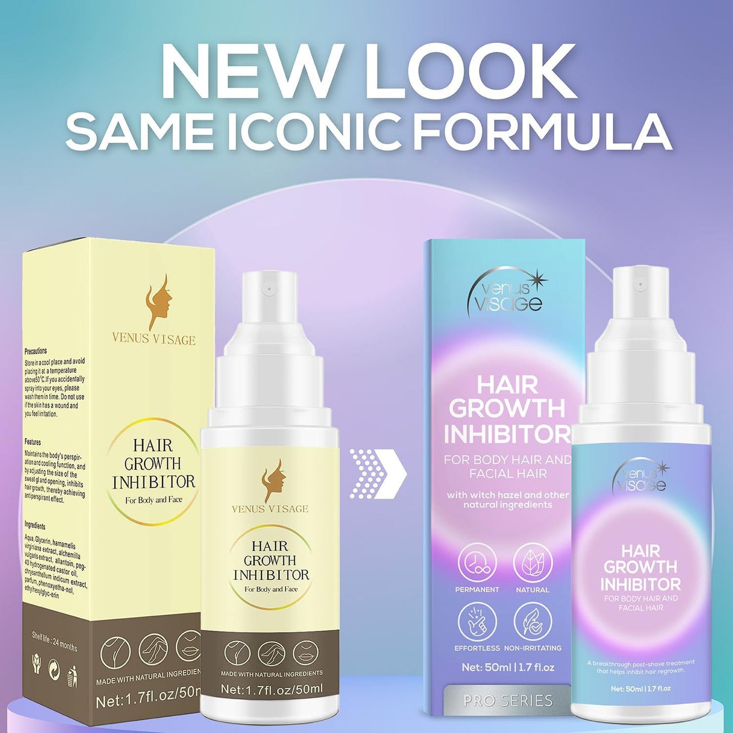 VENUS VISAGE Hair Inhibitor 50ml, Upgraded Hair Growth Spray, Non-Irritating, Removal for Body, Face, Arm, Armpit, Leg for Men and Women