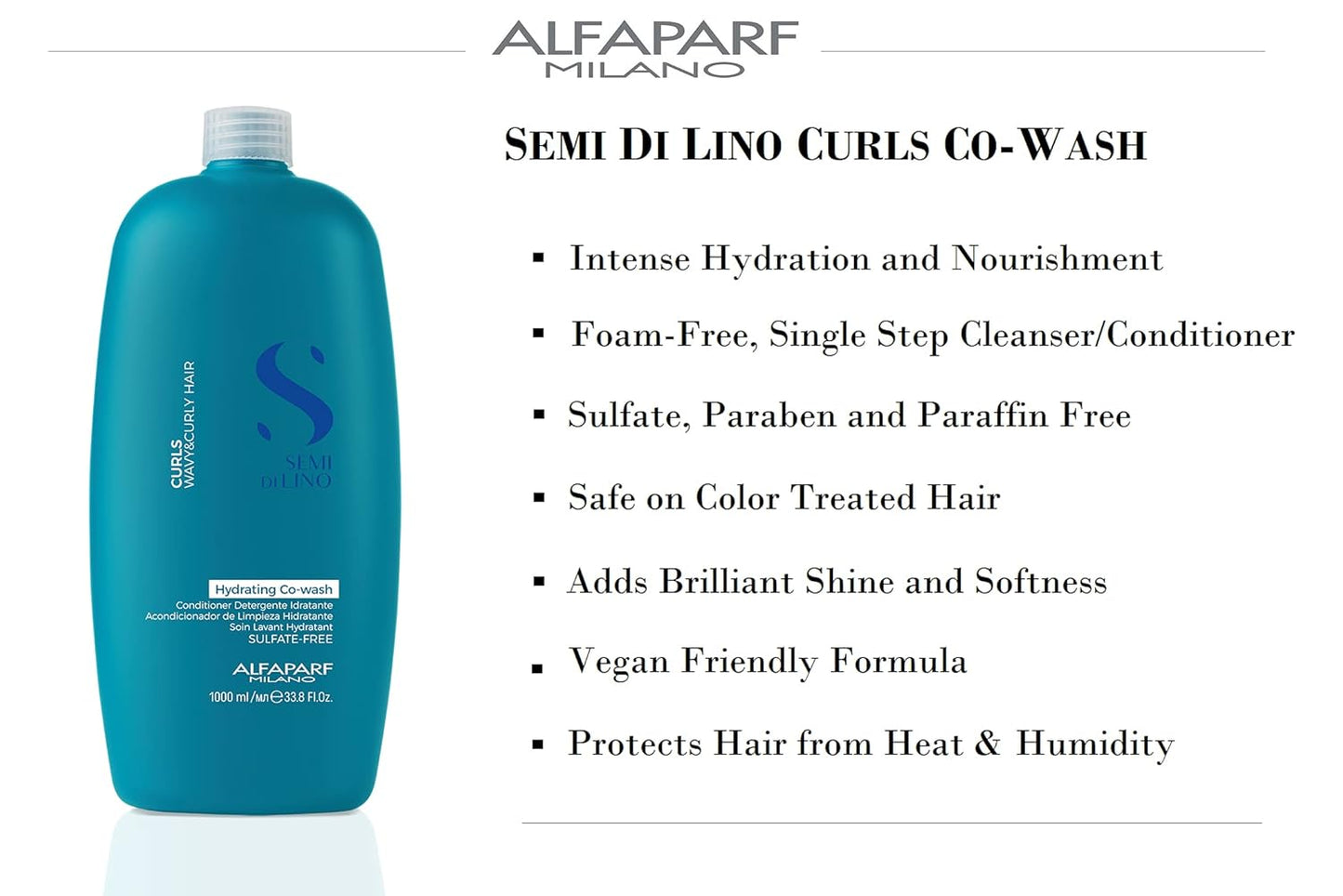 Alfaparf Milano Semi di Lino Hydrating Co-Wash | Foam-Free Curly Hair Conditioner - Shine & Frizz Control, Vegan & Sulfate Free