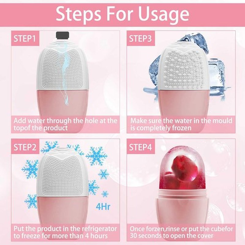 XHJRI Ice Face Roller Massager,Ice Cube Roller for Face, Eyes and Neck Naturally Conditioning and Skin Care,De-Puff Eye Bags,Reduce Migraine Pain,Reusable Massage Silicone Ice Mold (New Pink White)