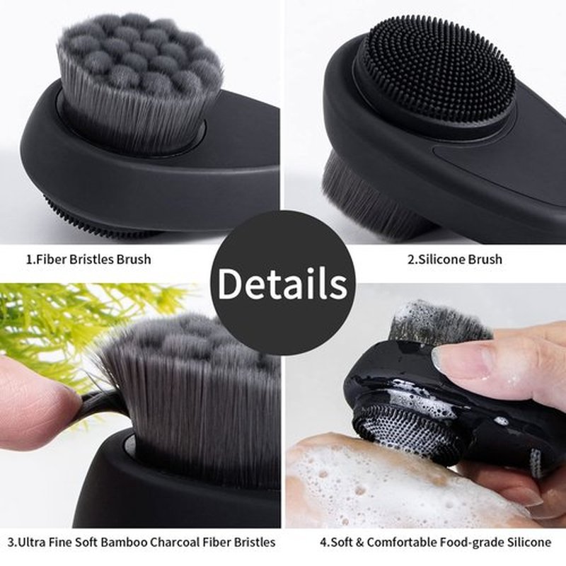 Silicone Face Scrubber Double Side, Handheld Facial Cleansing Brush 2 in 1 Face Cleanser Brush for Deep Cleansing and Exfoliating, Blackhead Makeup Removal 2 Pcs (Black, Purple)